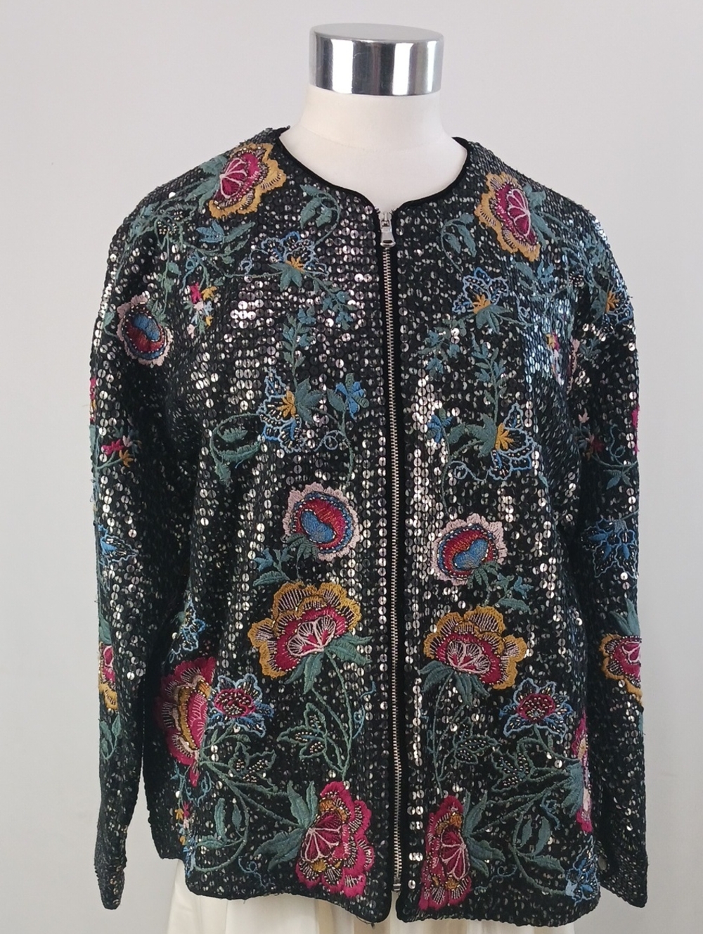 ZARA NWT SEQUINS FLORAL ZIP JACKET